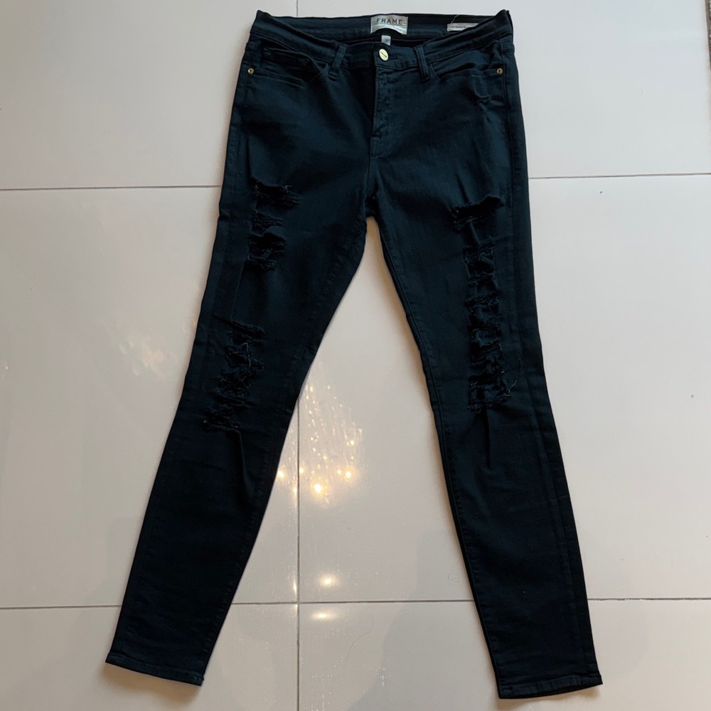 FRAME Women's Le Skinny de Jeanne Distressed Jeans COLR403 Spruce